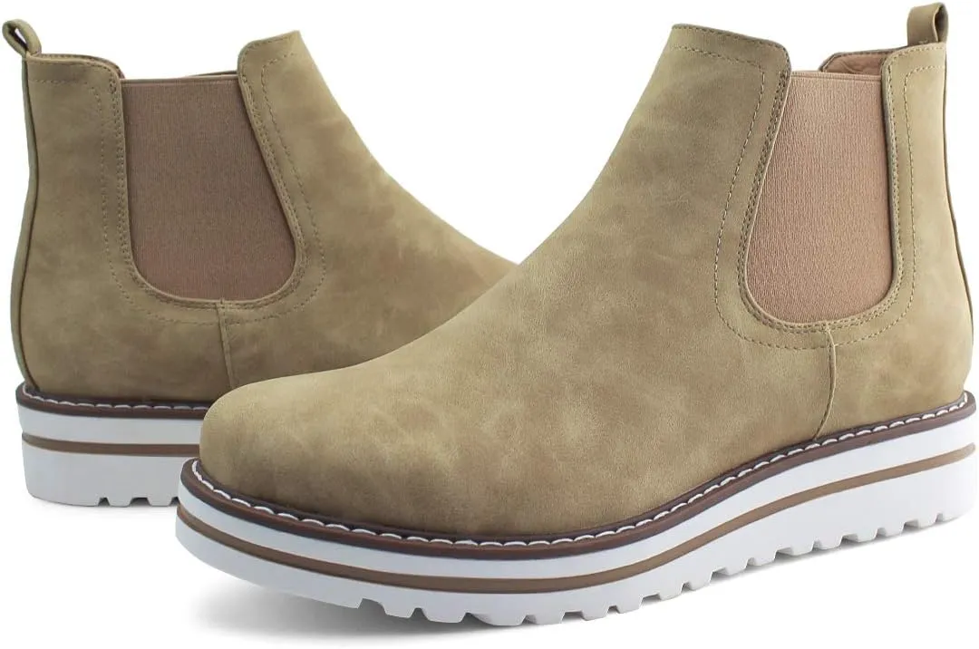 JABASIC Womens Chelsea Elastic Ankle Boots Waterproof Flat Boots