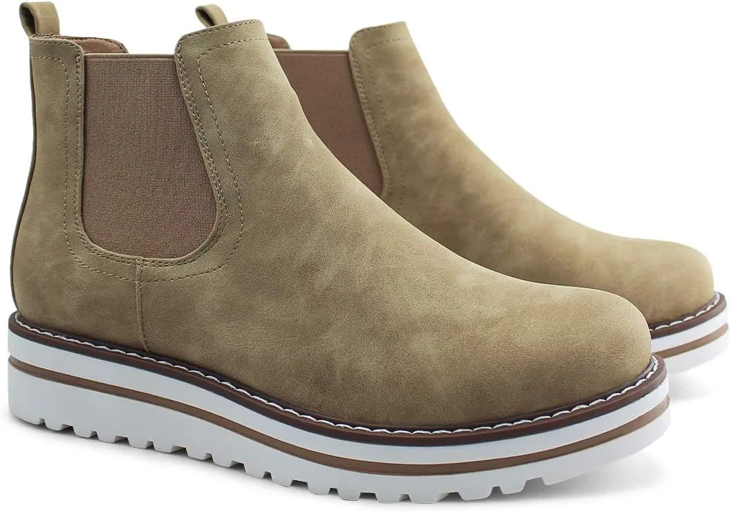 JABASIC Womens Chelsea Elastic Ankle Boots Waterproof Flat Boots