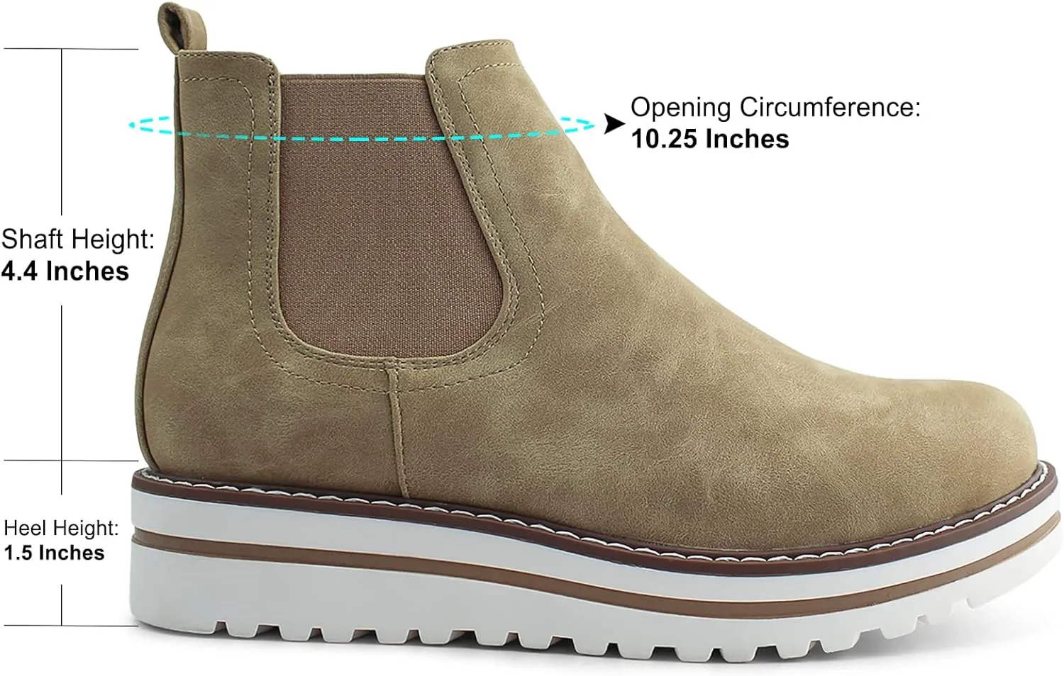 JABASIC Womens Chelsea Elastic Ankle Boots Waterproof Flat Boots
