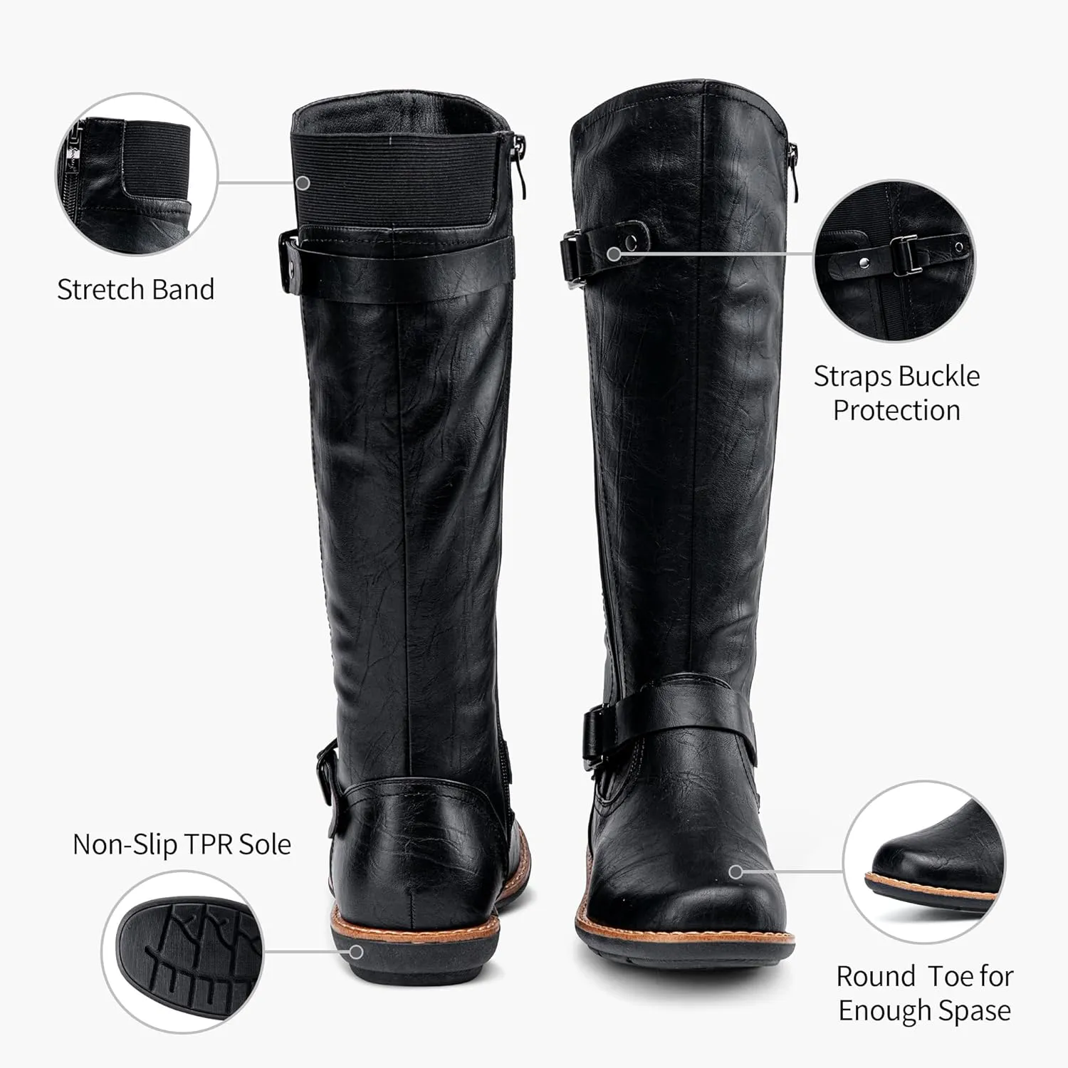 Jeossy Women's 9656 Knee-High Boots Fashion Riding Boots with Buckle