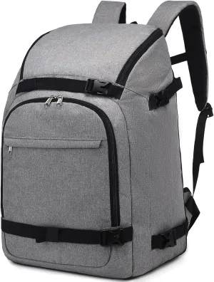 JIANYA Ski Boot Bag, 50L Waterproof Travel Backpack for Snowboard, Ski Helmet, Goggles, Gloves & Accessories, Gray