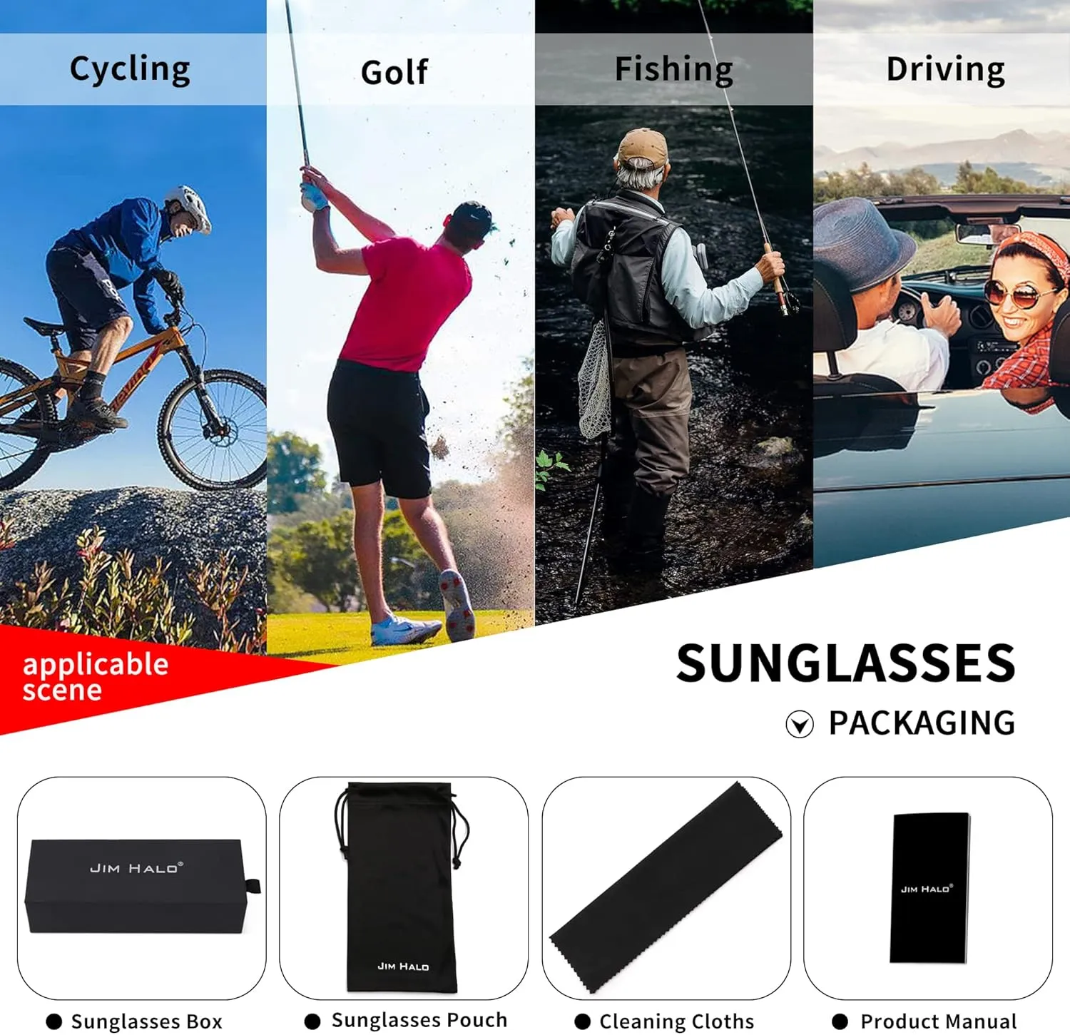 JIM HALO Retro Polarized Sunglasses Men Women Flat Top Square UV400 Glasses for Driving Fishing Hiking Golfing