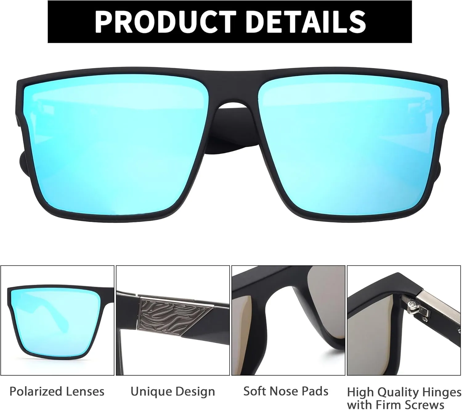 JIM HALO Retro Polarized Sunglasses Men Women Flat Top Square UV400 Glasses for Driving Fishing Hiking Golfing