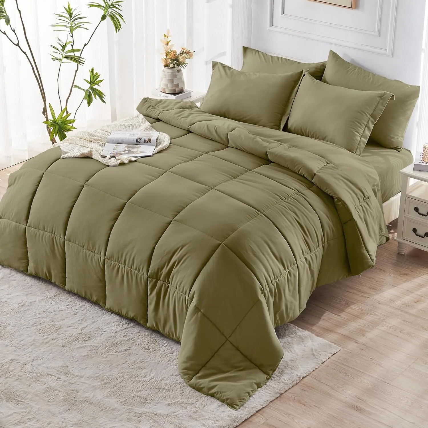 JOLLYVOGUE Queen Comforter Set, 7-Piece Bed in a Bag Queen, Ultra-Soft Comforters Queen Size, Queen Size Comforter Sets, Goose Down Alternative, Oeko-TEX Certified, Sheets & Pillowcases