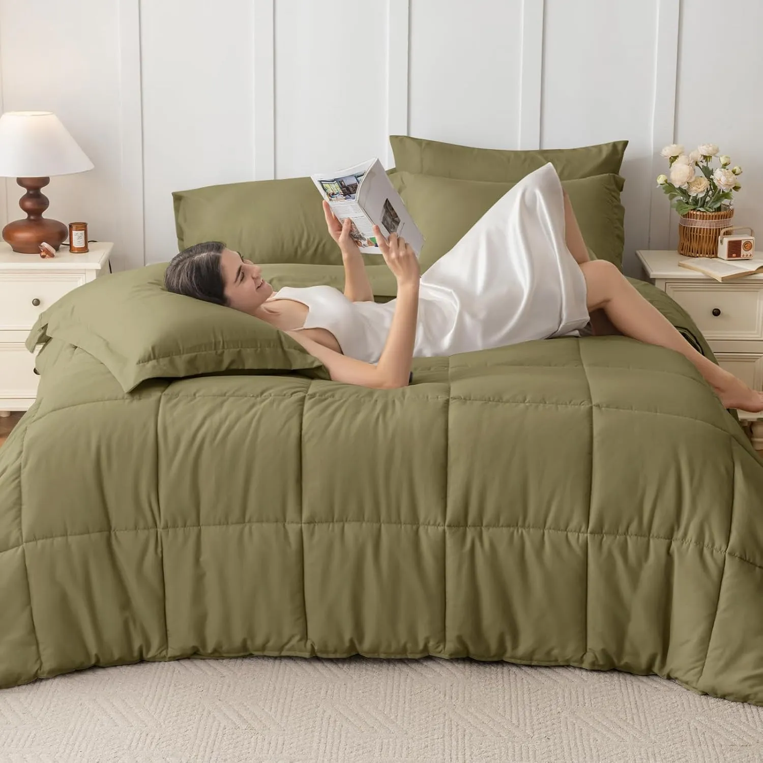 JOLLYVOGUE Queen Comforter Set, 7-Piece Bed in a Bag Queen, Ultra-Soft Comforters Queen Size, Queen Size Comforter Sets, Goose Down Alternative, Oeko-TEX Certified, Sheets & Pillowcases