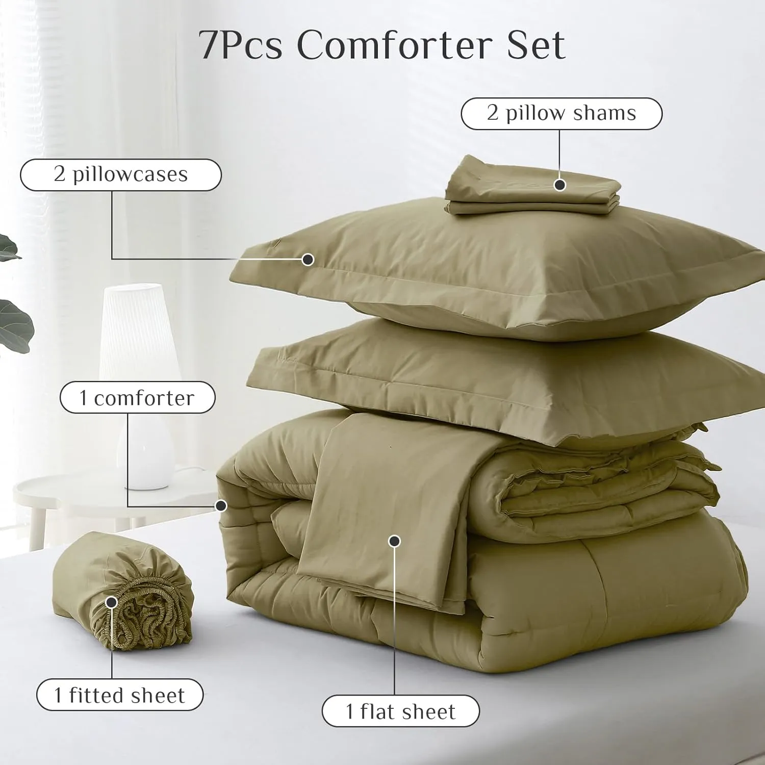 JOLLYVOGUE Queen Comforter Set, 7-Piece Bed in a Bag Queen, Ultra-Soft Comforters Queen Size, Queen Size Comforter Sets, Goose Down Alternative, Oeko-TEX Certified, Sheets & Pillowcases