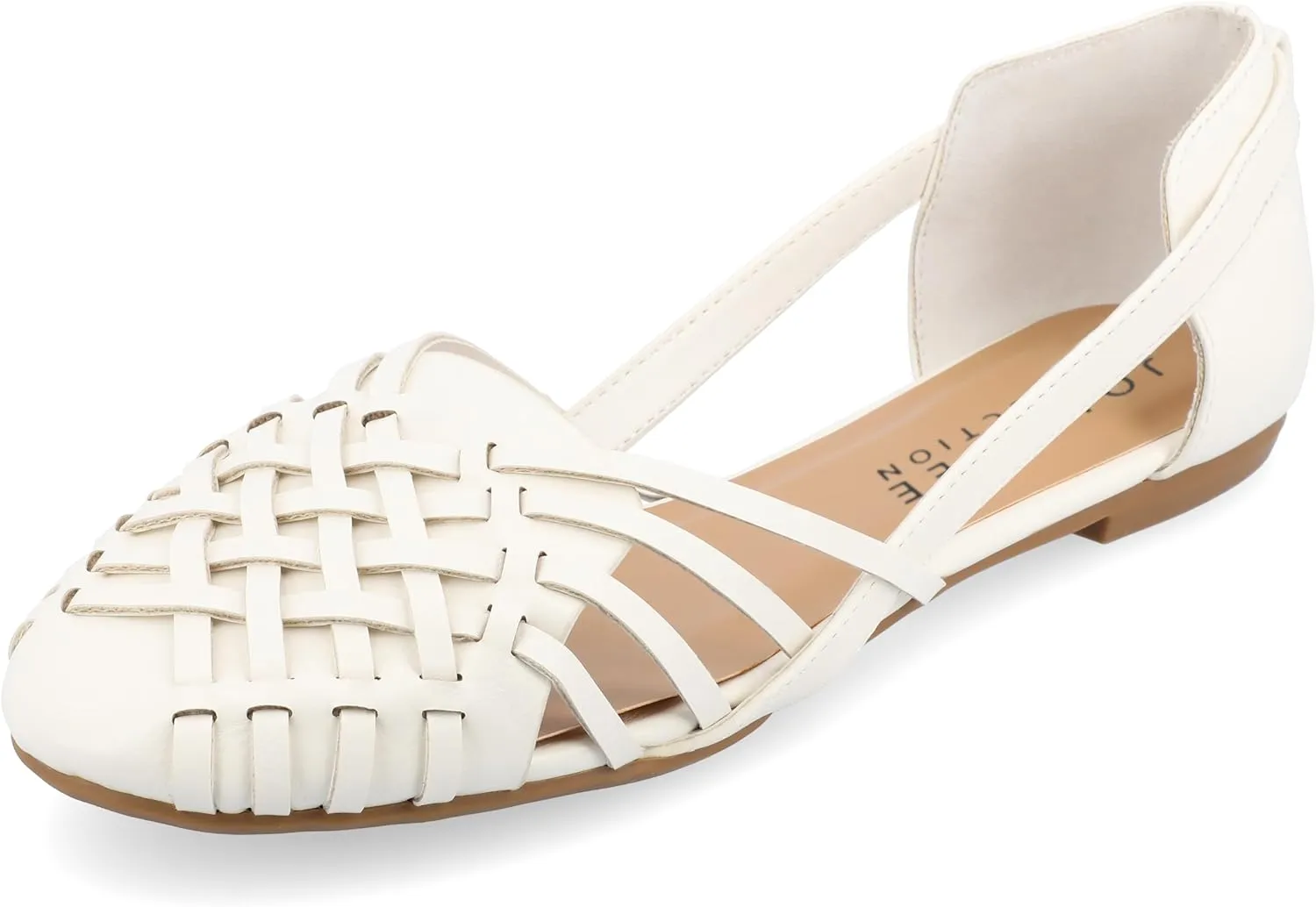 Journee Collection Womens Basket Woven Slip On Sandal Block Heel Caged Closed Round Toe Breathable Ekko Ballet Flat