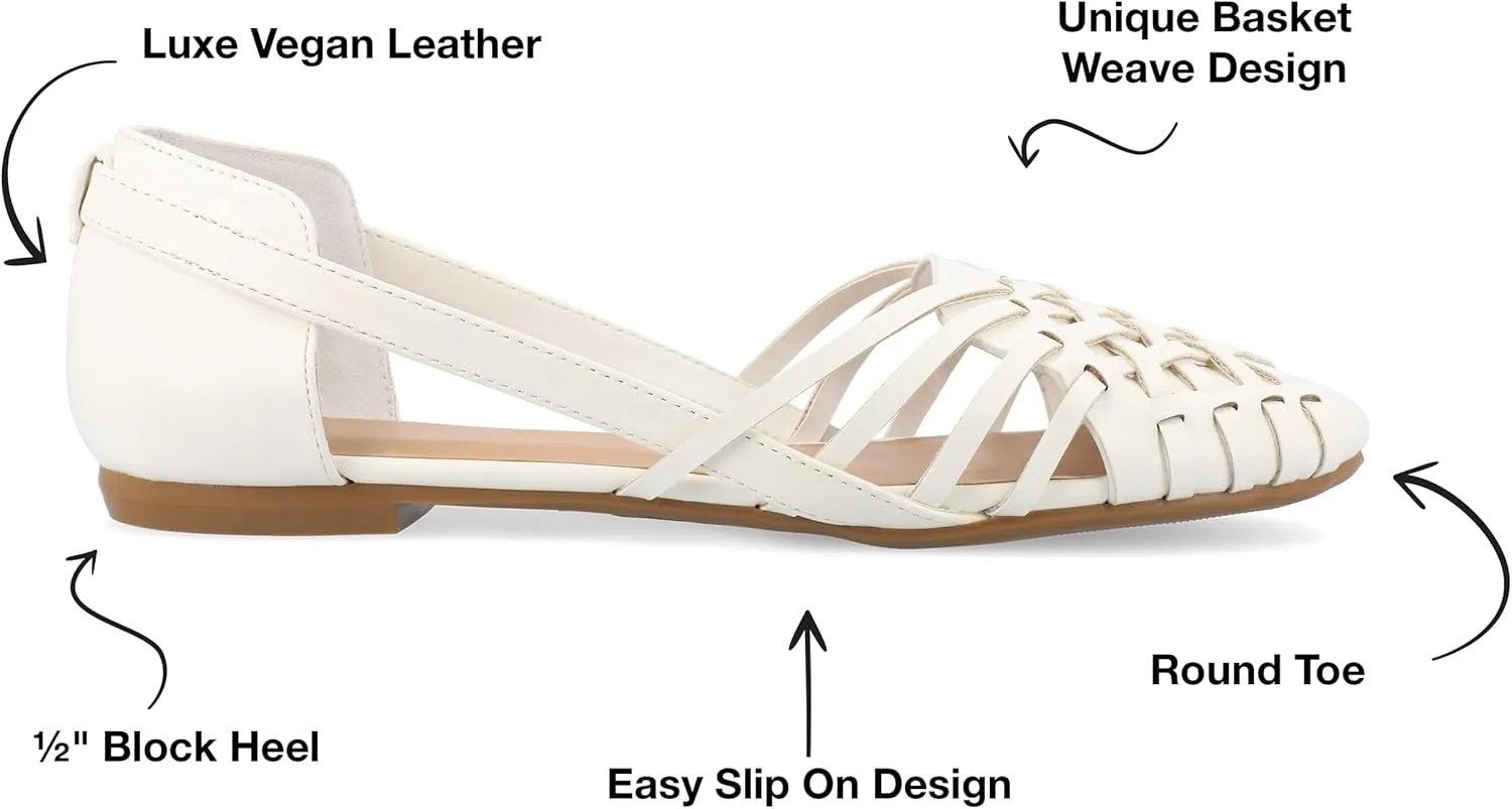 Journee Collection Womens Basket Woven Slip On Sandal Block Heel Caged Closed Round Toe Breathable Ekko Ballet Flat