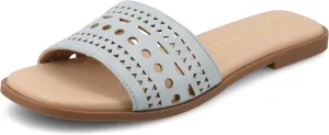 Journee Womens cushioned footbed Faux Leather Sandals Flat Sole Brodie Laser Cutout Straps