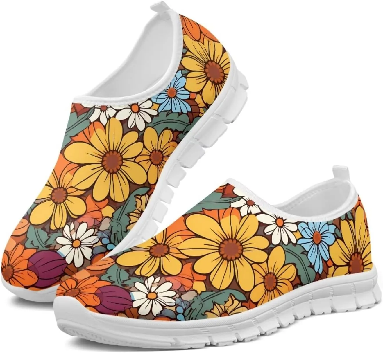 JoyLamoria Bright Blossom Walking Shoes Travel Clog Slip on Causal Loafer with Floral Print Fashion Sneakers for Men Women