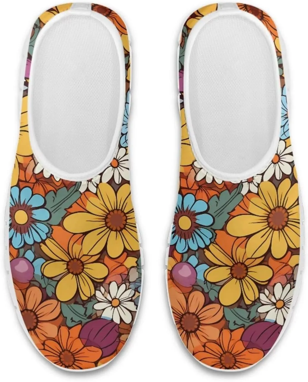 JoyLamoria Bright Blossom Walking Shoes Travel Clog Slip on Causal Loafer with Floral Print Fashion Sneakers for Men Women