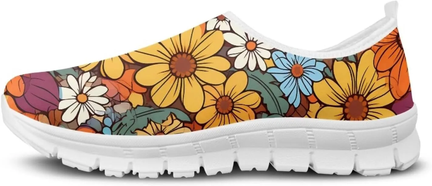 JoyLamoria Bright Blossom Walking Shoes Travel Clog Slip on Causal Loafer with Floral Print Fashion Sneakers for Men Women