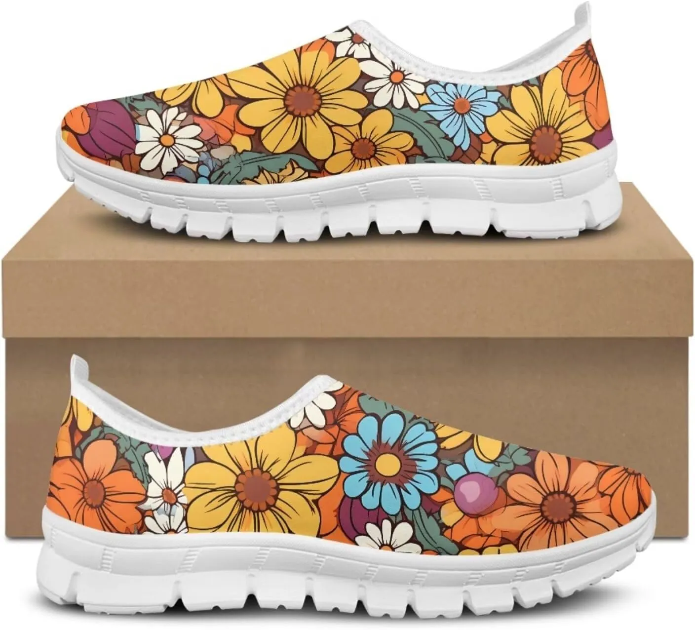 JoyLamoria Bright Blossom Walking Shoes Travel Clog Slip on Causal Loafer with Floral Print Fashion Sneakers for Men Women