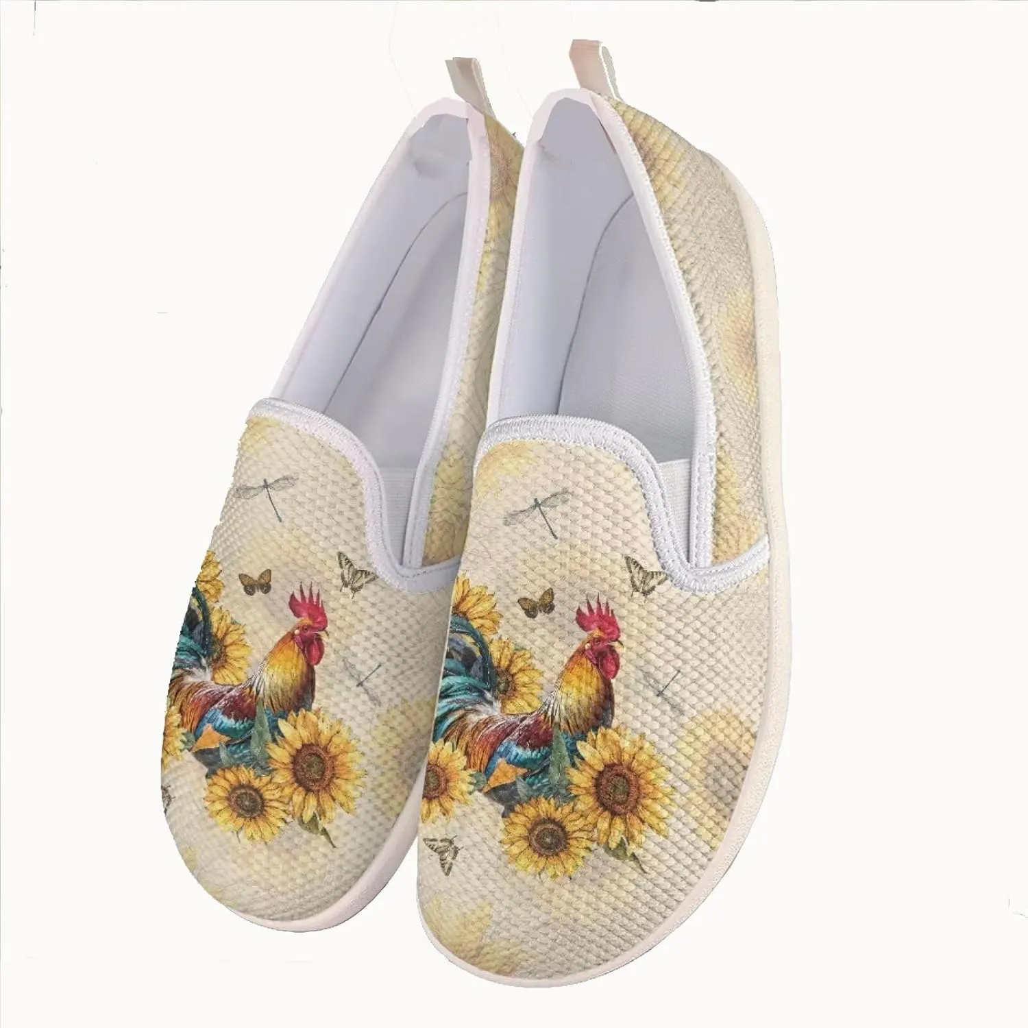 JoyLamoria Women's Ladybug and Daisy Rainbow Print Flats Shoes Leisure Shoes Slip On Work Shoes Comfort Walking Shoes for Travel