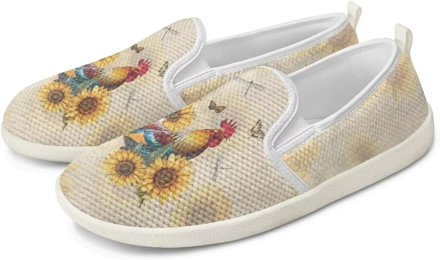 JoyLamoria Women's Ladybug and Daisy Rainbow Print Flats Shoes Leisure Shoes Slip On Work Shoes Comfort Walking Shoes for Travel