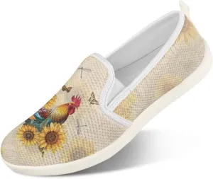 JoyLamoria Women's Ladybug and Daisy Rainbow Print Flats Shoes Leisure Shoes Slip On Work Shoes Comfort Walking Shoes for Travel