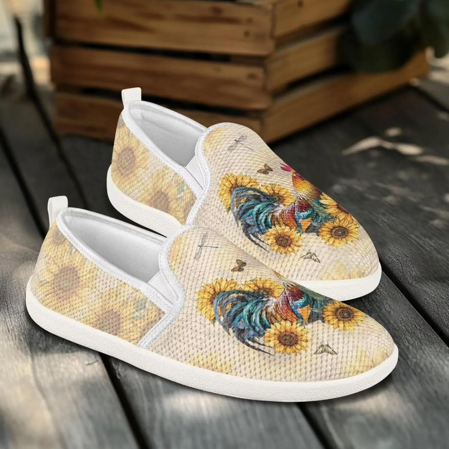 JoyLamoria Women's Ladybug and Daisy Rainbow Print Flats Shoes Leisure Shoes Slip On Work Shoes Comfort Walking Shoes for Travel