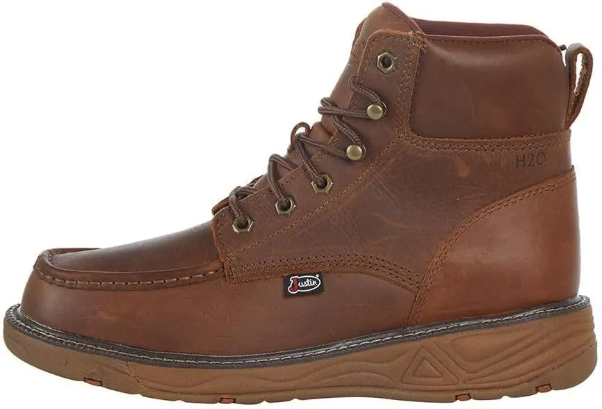 Justin Boot Company Mens Stampede Rush Barely Cowhide 6in Lace Up Soft Toe Work Boot
