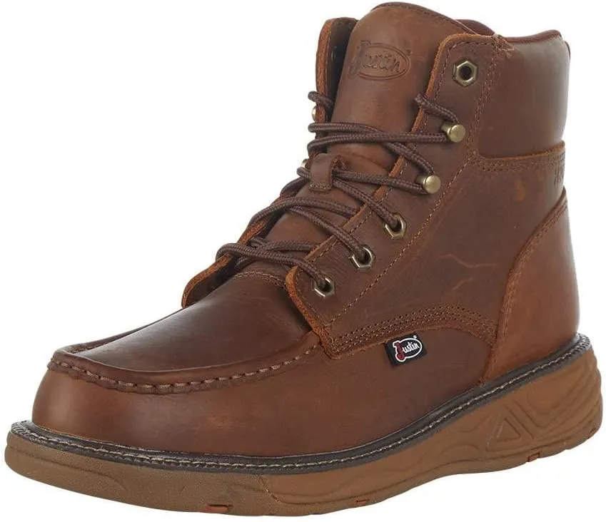 Justin Boot Company Mens Stampede Rush Barely Cowhide 6in Lace Up Soft Toe Work Boot