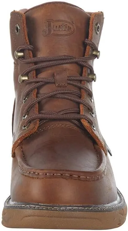 Justin Boot Company Mens Stampede Rush Barely Cowhide 6in Lace Up Soft Toe Work Boot