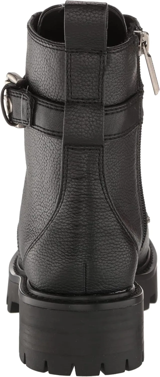 KARL LAGERFELD Women's Lug-Sole Maeva Combat Boot with Crystal Detail