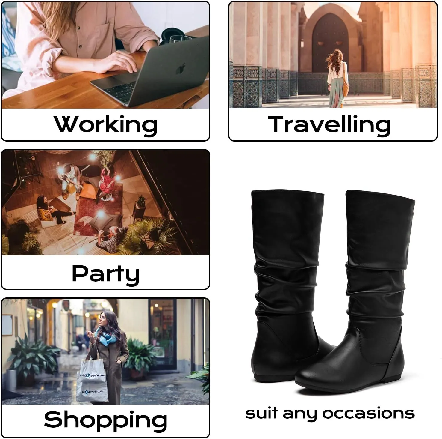 katliu Women's Slouchy Mid Calf Boots Zip up Flat Boots