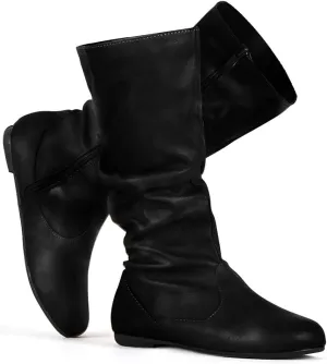 katliu Women's Slouchy Mid Calf Boots Zip up Flat Boots