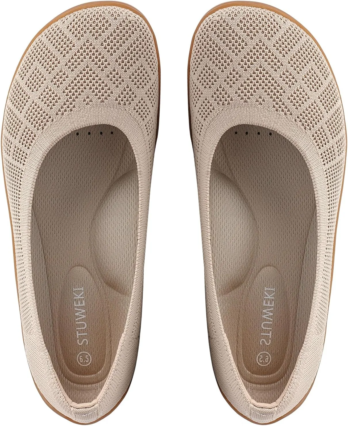 KBZone Women‘s Flat Shoes Round Toe Knit Ballet Flat Comfort Dressy Flat Walking Shoes