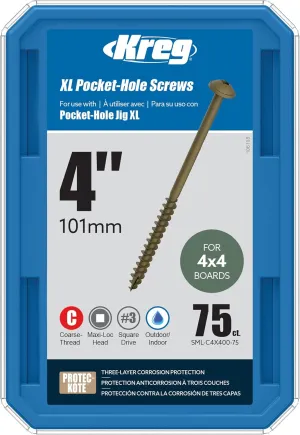 Kreg SML-C4X400-75 XL Pocket Screws, 4 Inch (75 Count)