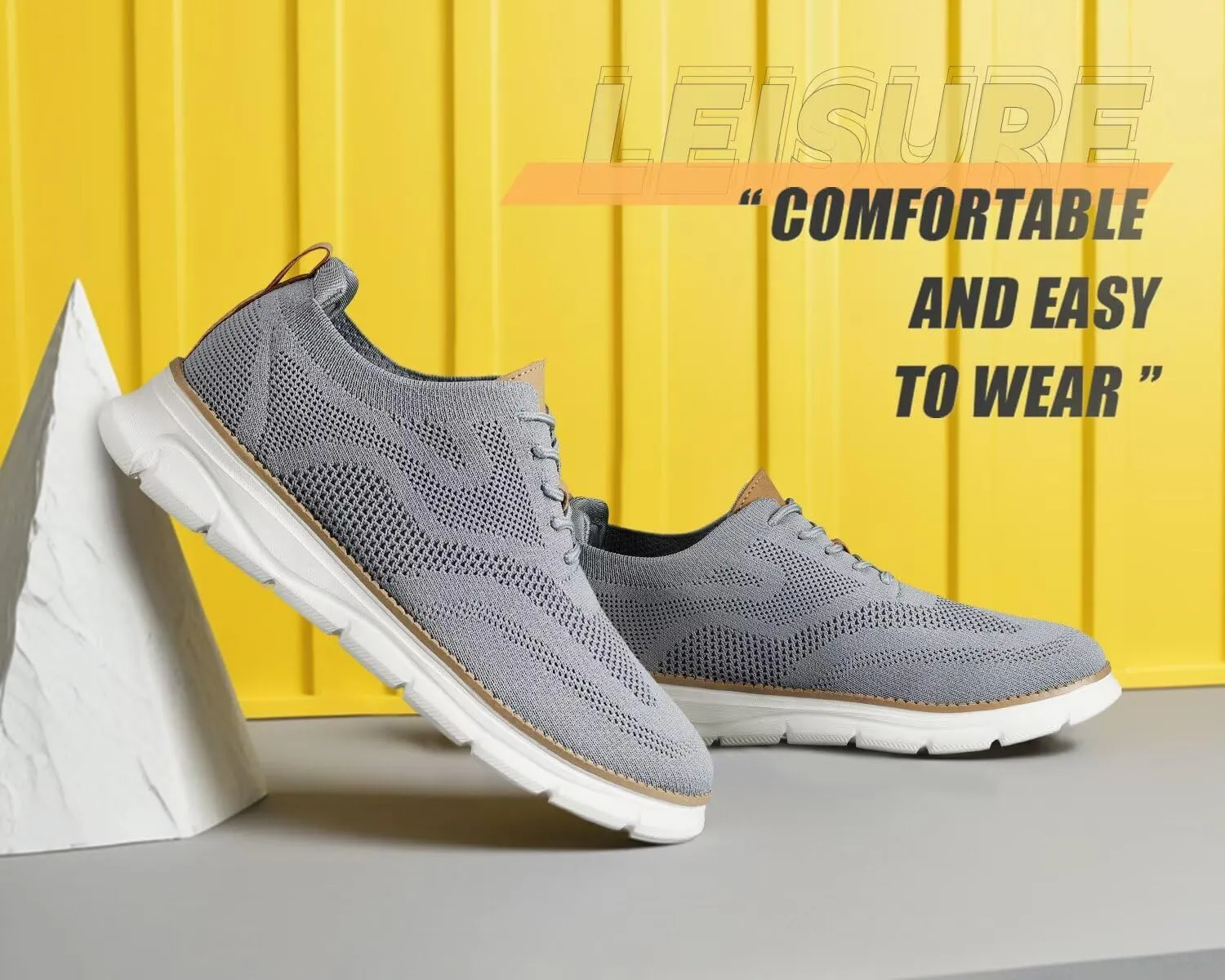 Kundork Men's Casual Dress Shoes Comfort Walking Shoes Mesh Knit Lightweight Breathable Sneakers