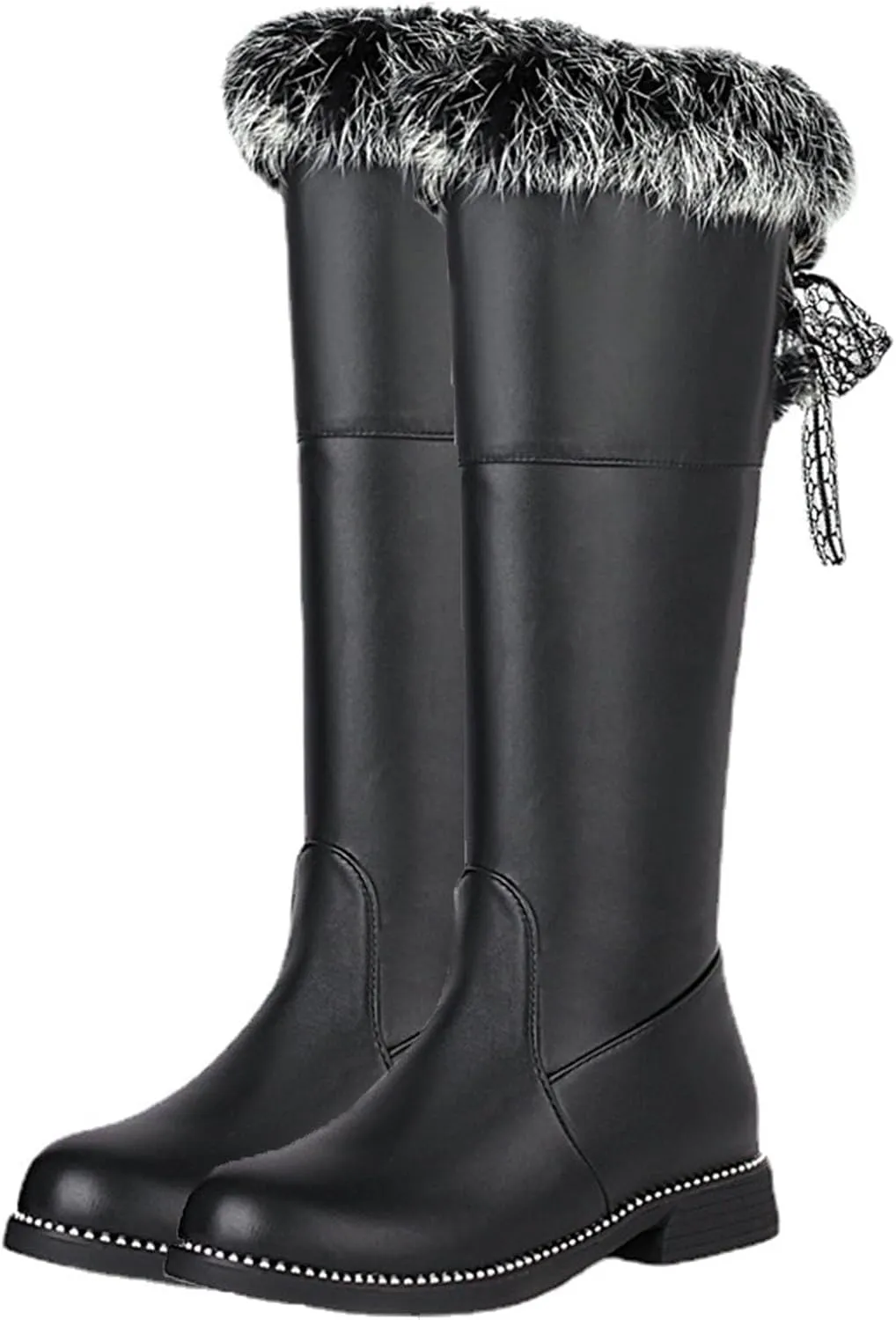 Lace Up Knee High Snow Boots, Platform Low Heel Zip Up Knee Boots Short Plush Lined Raw Edge Long Boots Patent Leather Waterproof High Boots