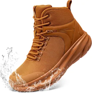 LARNMERN Military Tactical Work Boots Men Waterproof Hiking Boots Slip Resistant 6 Inches Combat Sneakers Motorcycle Shoes Wide Toe Box