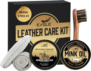 Leather Boot Care Kit – Mink Oil, Saddle Soap for Leather, Applicators & Cloth – Leather Care Kit, Boot Leather Care Kit, Leather Shoe Care Kit for Cowboy Boots, Work Boots, Shoes, and Tack