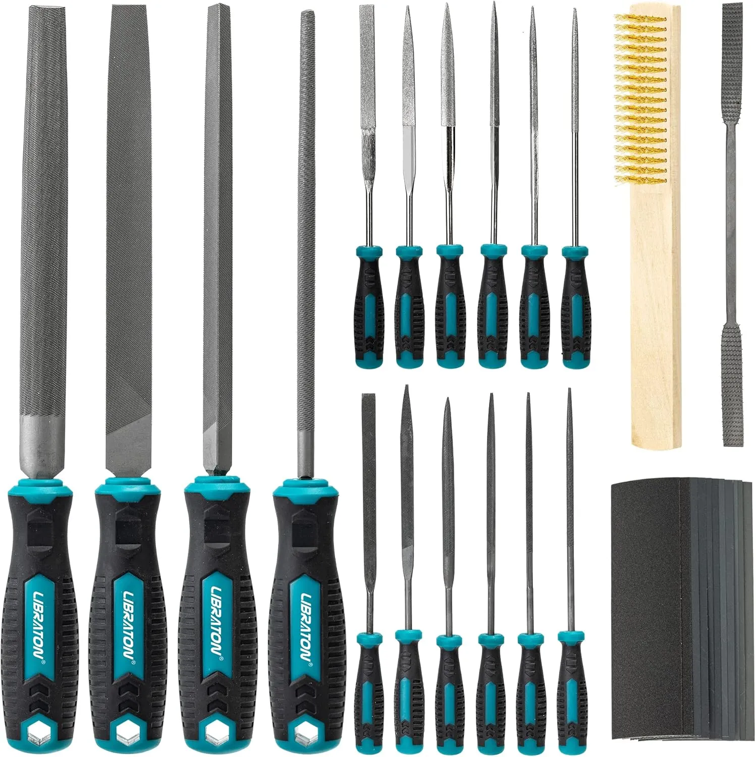 Libraton 31PCs Metal File Set, Metal Files, Metal Files for Steel, 12 Needle Files with Case, Riffler File, 12 Sandpapers, Steel Brush, File Sets for Wood and Metal, for Metalworking & Woodworking