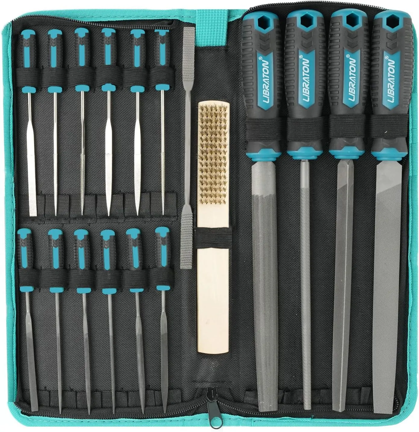 Libraton 31PCs Metal File Set, Metal Files, Metal Files for Steel, 12 Needle Files with Case, Riffler File, 12 Sandpapers, Steel Brush, File Sets for Wood and Metal, for Metalworking & Woodworking