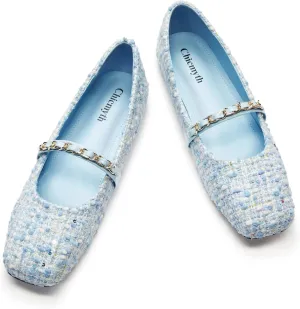 Mary Jane Flats for Women Blue
