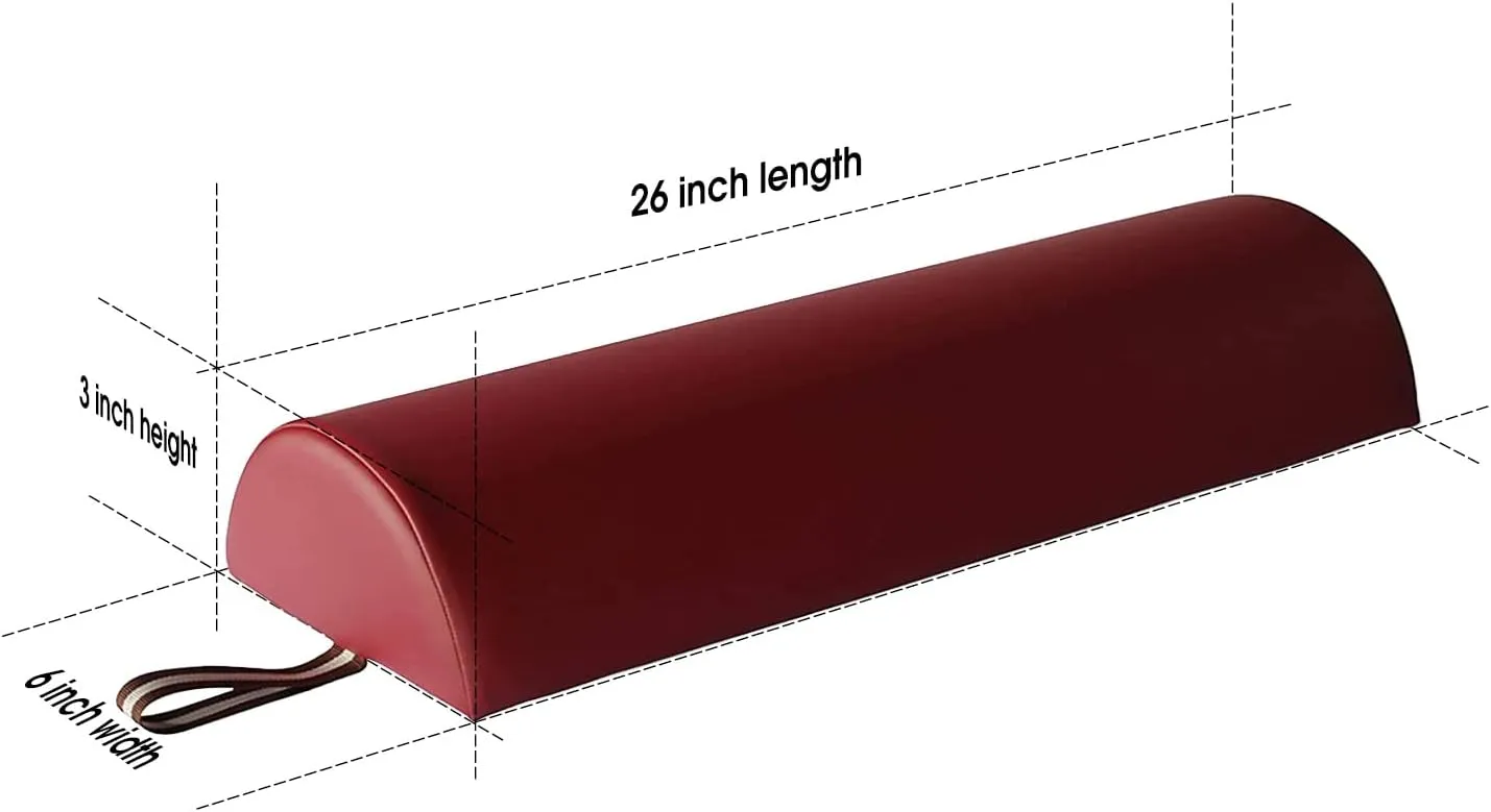 Massage Bolster,Pillow Cushion Pillow, PU Upholstery, 100% Memory Foam, for Massage/Spa/Beauty/Tattoo/Back Pain Relief (Burgundy, 6" Half Round)