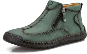 Men's Casual Leather Loafers Fashion Comfortable Chelsea Boots Hand Stitched Slip On Mid-top Shoes