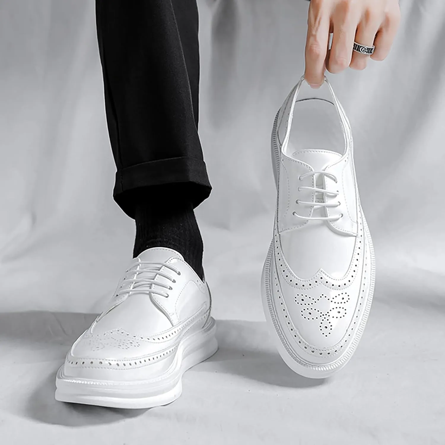 Men's Casual Wingtip Dress Sneakers Orthopedic Classic Leather Dress Shoes for Men Fashion Platform Wingtip Brogue Oxford for Men