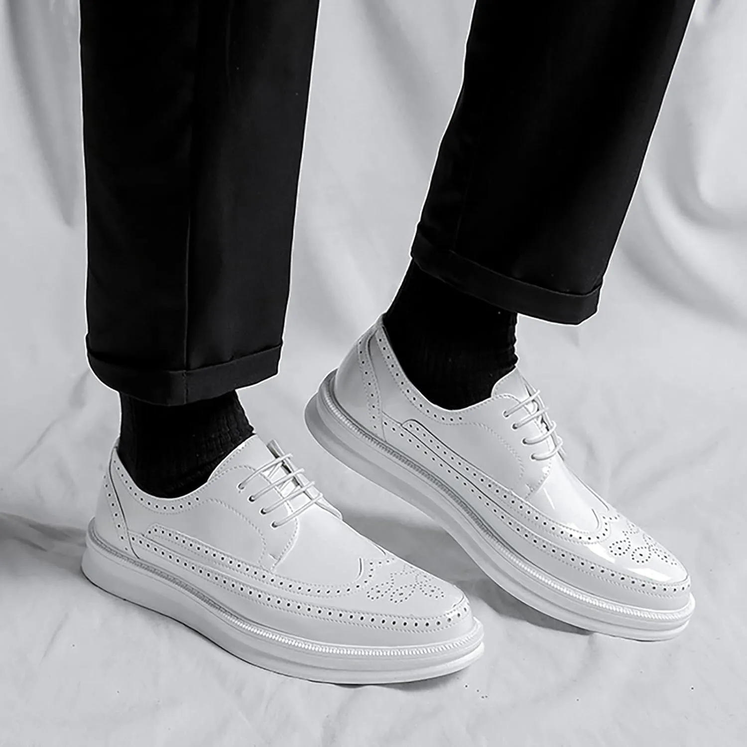 Men's Casual Wingtip Dress Sneakers Orthopedic Classic Leather Dress Shoes for Men Fashion Platform Wingtip Brogue Oxford for Men