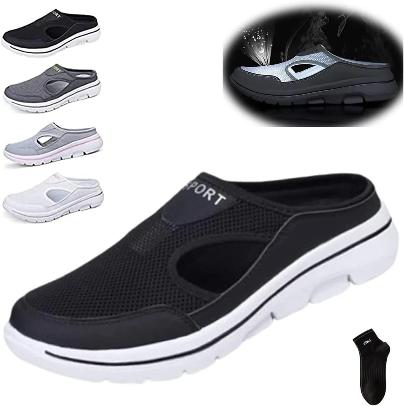 Men's Comfort Breathable Support Sports Sandals, Heelless Air Breathable Mesh Sport Sandals, High Elasticity Non-Slip Walking Shoes for Mens and Womens