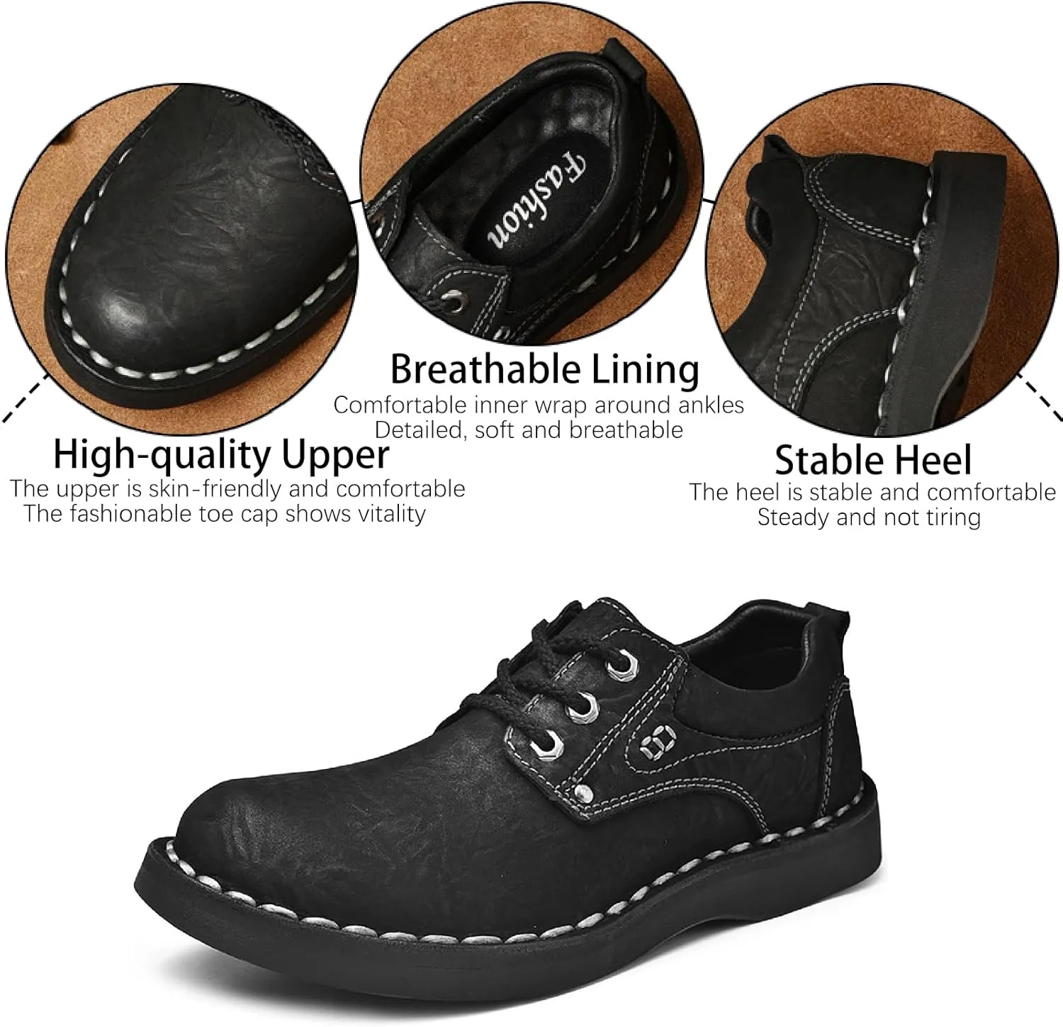 Men's Genuine Leather Lace-Up Loafers Hand Stitching Retro Comfortable Round Toe Anti-Slip Soft Bottom Casual Sneakers for Driving Working Walking Shoes