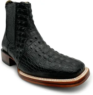 Mens Leather Short Ankle Cowboy Boot With Embossed Crocodile Print