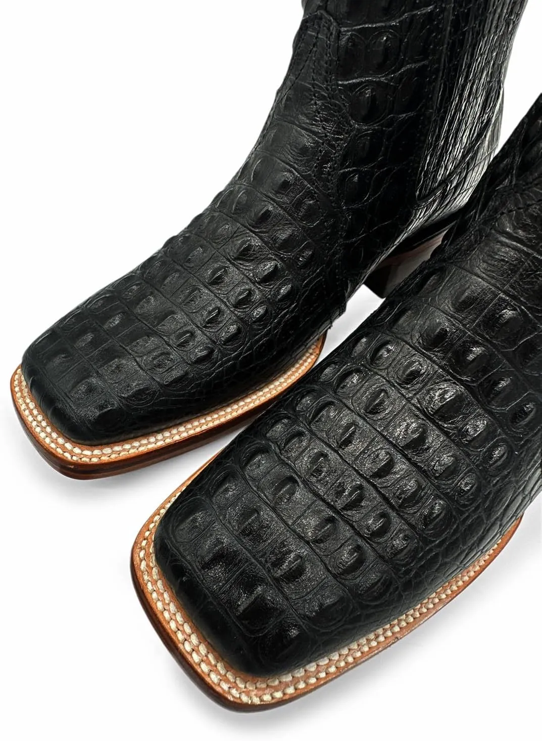 Mens Leather Short Ankle Cowboy Boot With Embossed Crocodile Print
