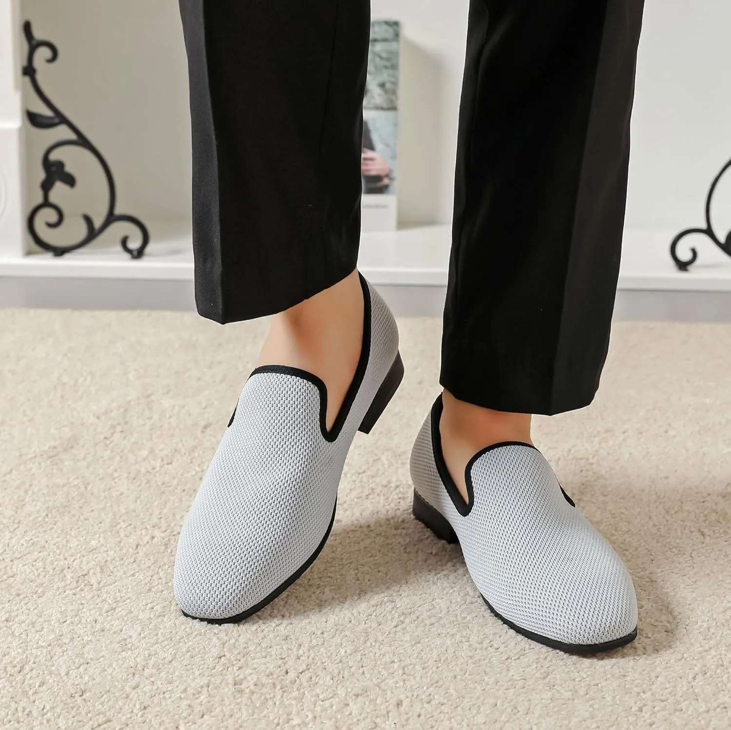 Men's Loafers Mens Slip-on Casual Shoes, Breathable Knit Mesh Fabric Shoes for Men, Driving Fashion Business Woven Shoes
