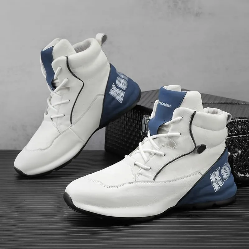 Men's Stylish High-Top Sneakers - Casual & Fashionable, Lace-Up, All-Season Comfort with Durable PVC Sole, for Autumn