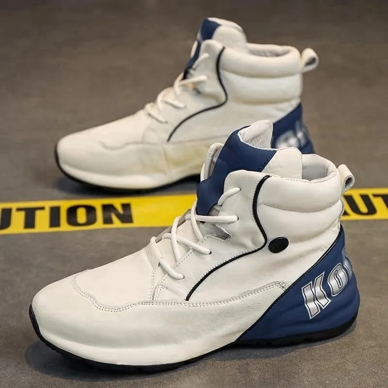 Men's Stylish High-Top Sneakers - Casual & Fashionable, Lace-Up, All-Season Comfort with Durable PVC Sole, for Autumn
