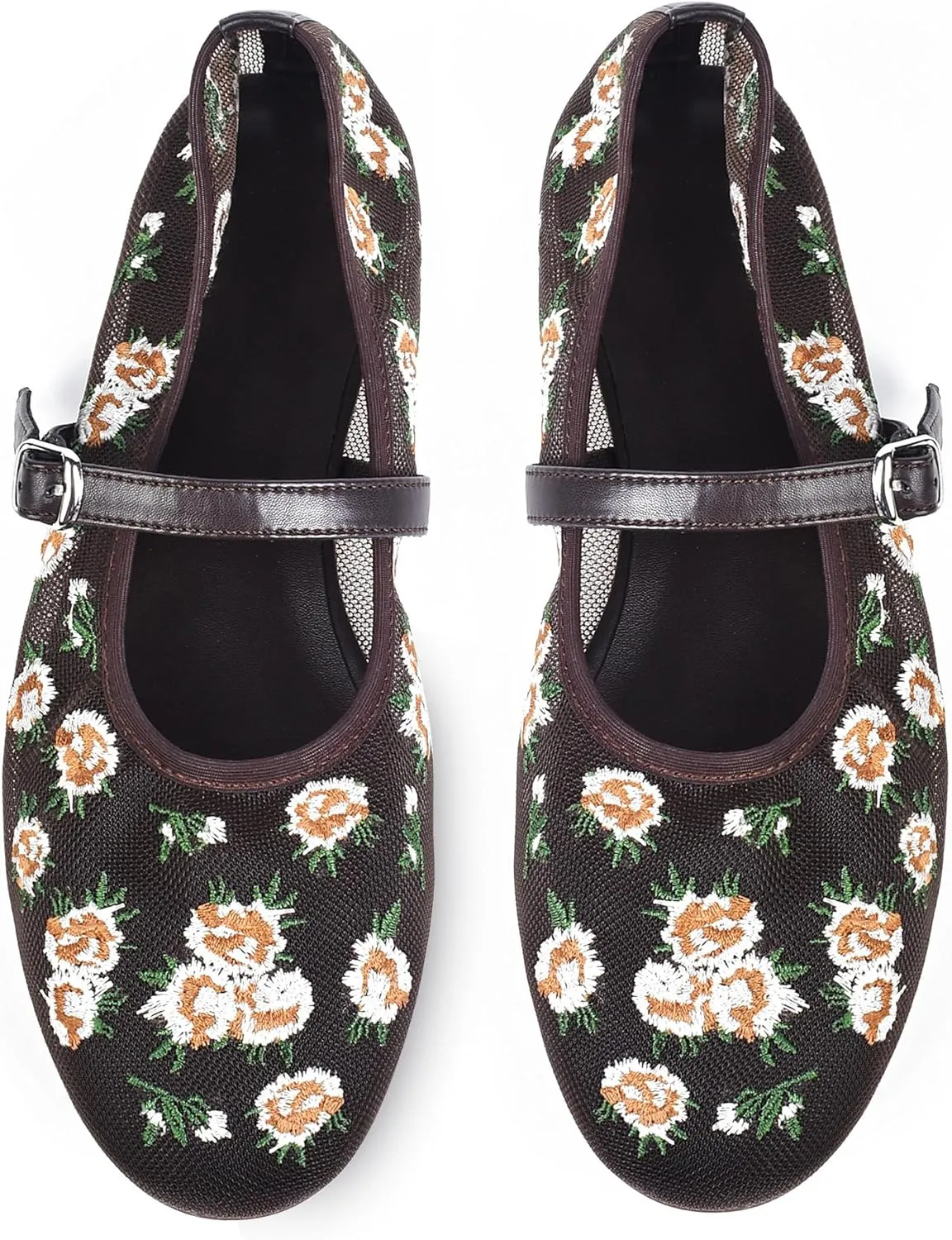 Mesh Flats for Women Flowered Ballet Flats with Embroidered Floral Ballerinas Flats Shoes Mary Jane Flat Comfortable Dress Shoes Daily Shoes