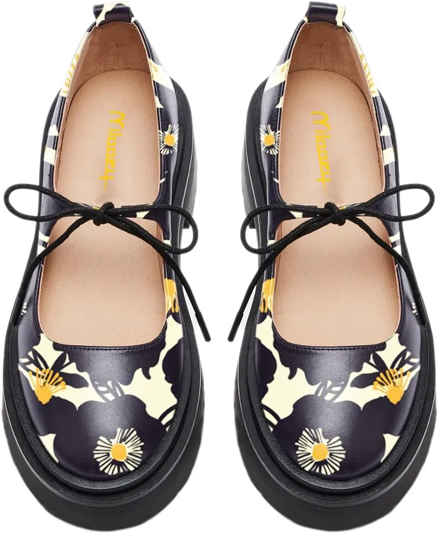 Milooey shoes Women's Fashion Round Toe Platform Mary Janes Cute Lace Up Chunky Heel Pumps Uniform Dress Party School Daily Shoes Size 4-16 Us