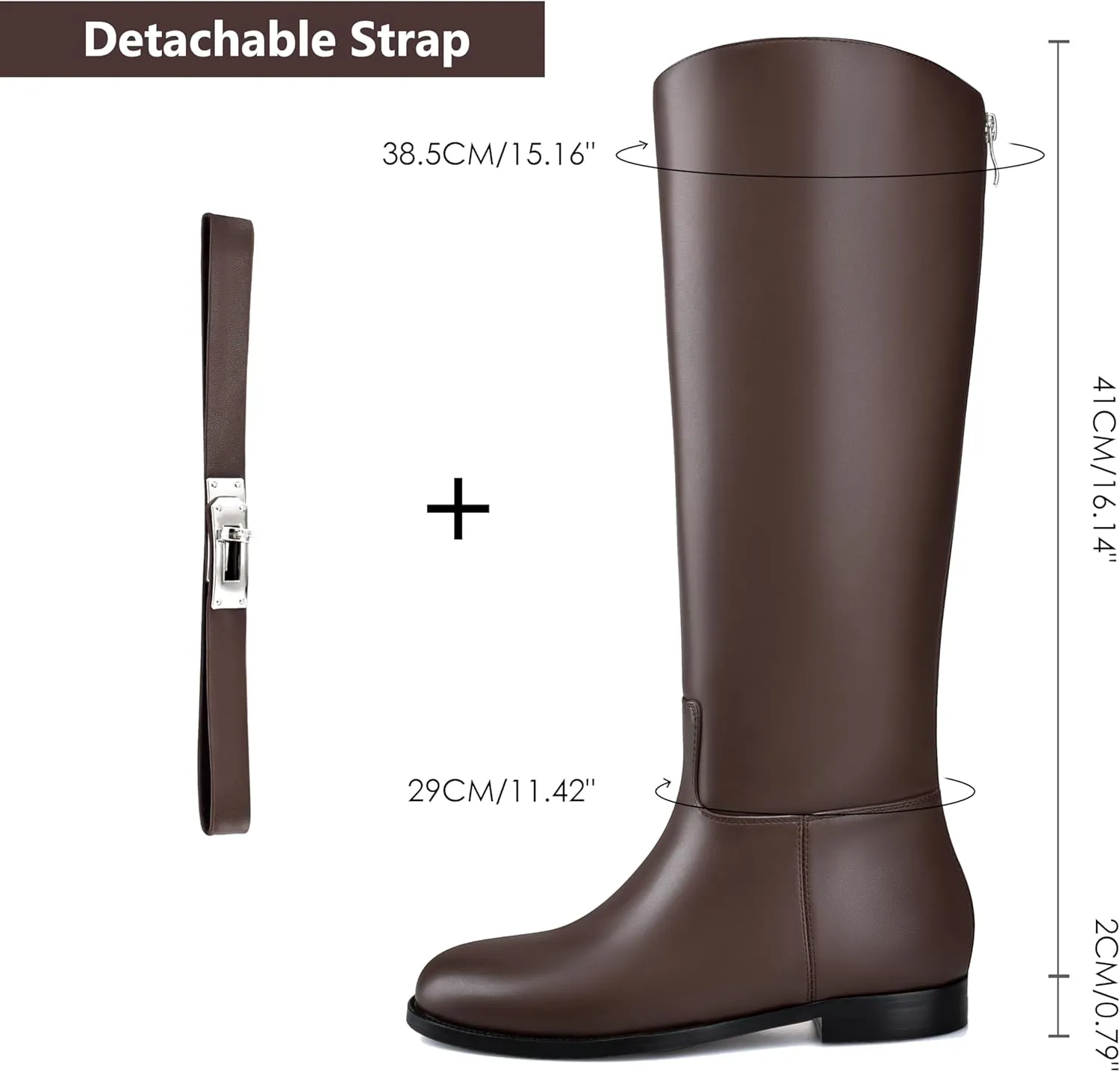 MIRAAZZURRA Flat Knee High Boots Women Round Toe Tall Flat Boots with Buckle Back Zipper Womens Riding Boots